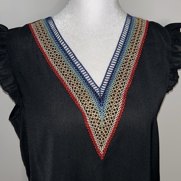 SHEIN Rainbow ๐ Embellished Neckline Top with Ruffle Sleeves Size Small - Picture 2 of 6